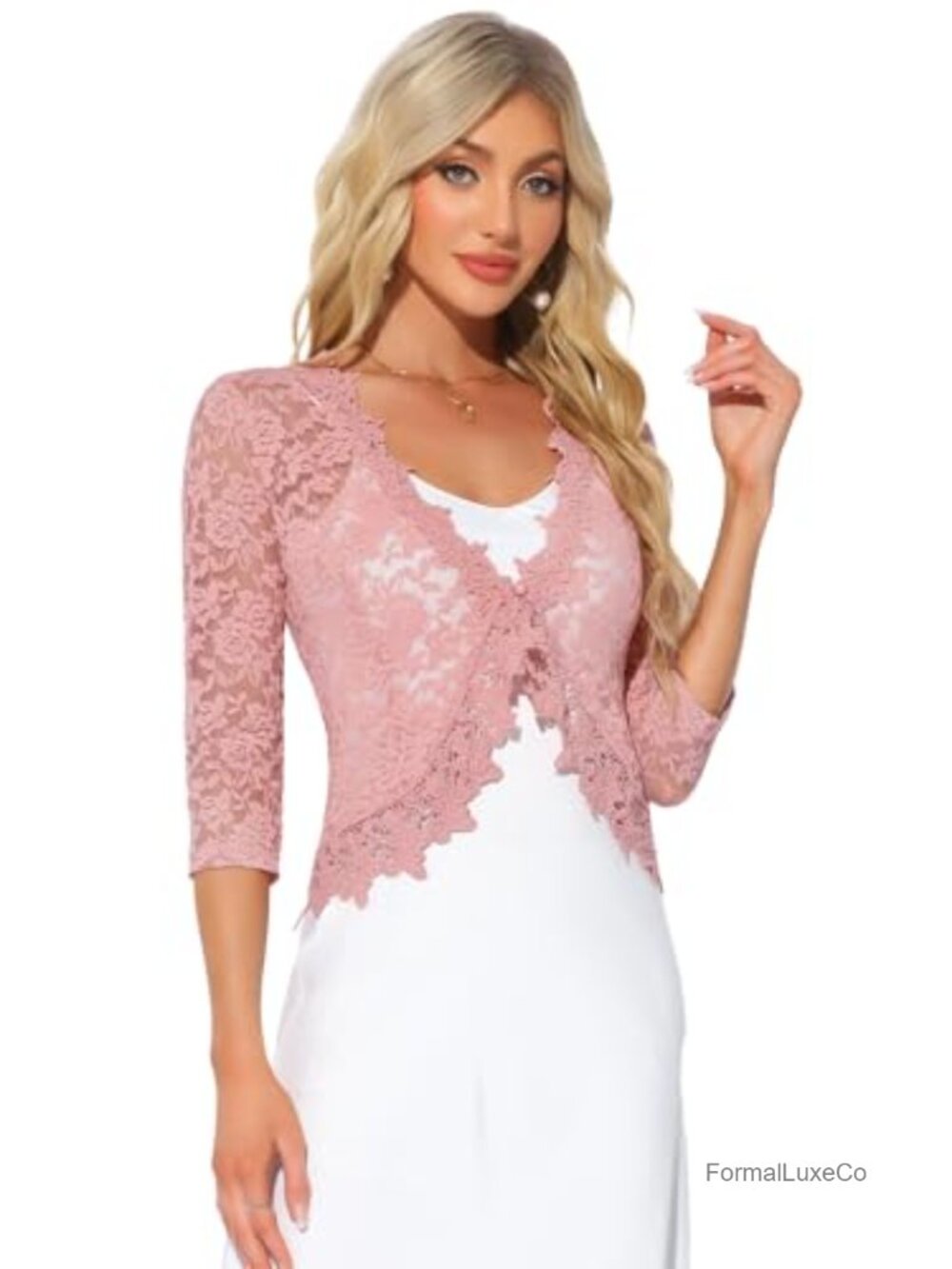 Floral Lace Shrug 3/4 Sleeve Bolero Cardigan Formal Evening